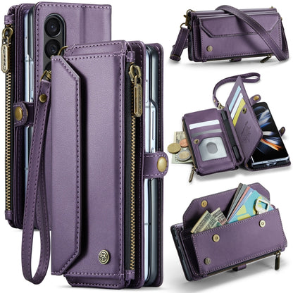 For Samsung Galaxy Z Fold4 CaseMe C36 Card Slots Zipper Wallet RFID Anti-theft Leather Phone Case(Purple) by CaseMe