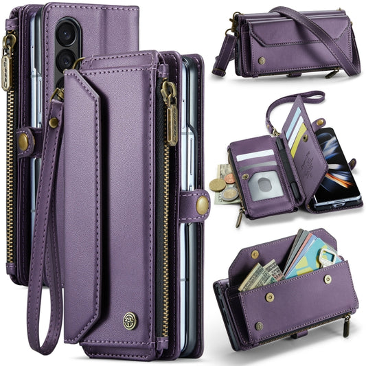 For Samsung Galaxy Z Fold4 CaseMe C36 Card Slots Zipper Wallet RFID Anti-theft Leather Phone Case(Purple) by CaseMe
