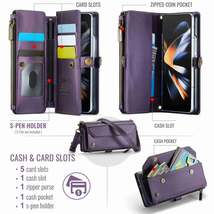 For Samsung Galaxy Z Fold4 CaseMe C36 Card Slots Zipper Wallet RFID Anti-theft Leather Phone Case(Purple) by CaseMe