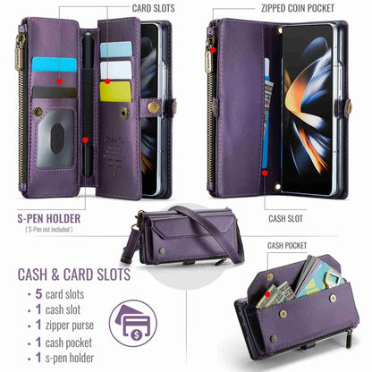 For Samsung Galaxy Z Fold4 CaseMe C36 Card Slots Zipper Wallet RFID Anti-theft Leather Phone Case(Purple) by CaseMe