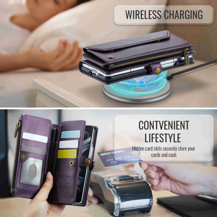 For Samsung Galaxy Z Fold4 CaseMe C36 Card Slots Zipper Wallet RFID Anti-theft Leather Phone Case(Purple) by CaseMe