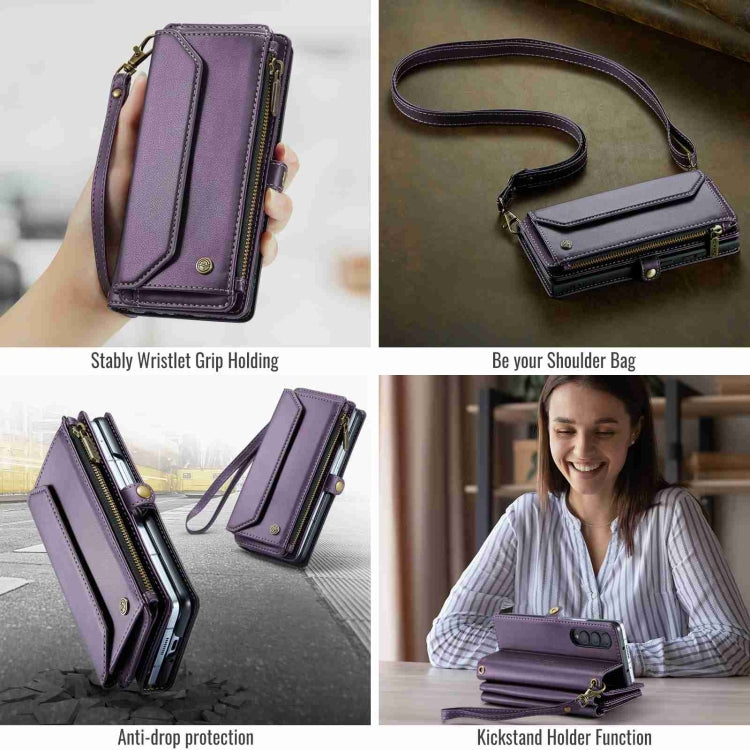 For Samsung Galaxy Z Fold4 CaseMe C36 Card Slots Zipper Wallet RFID Anti-theft Leather Phone Case(Purple) by CaseMe