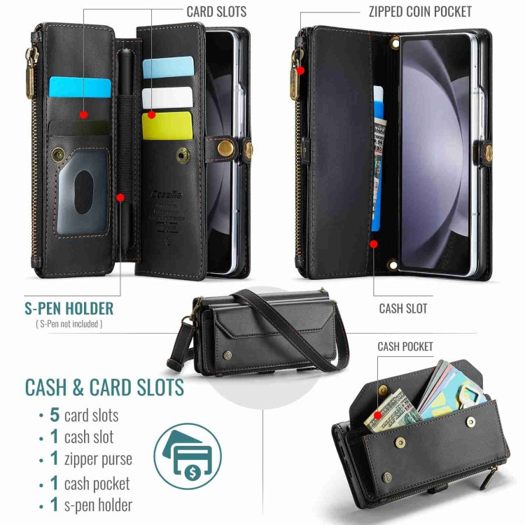 For Samsung Galaxy Z Fold5 CaseMe C36 Card Slots Zipper Wallet RFID Anti-theft Leather Phone Case(Black) by CaseMe