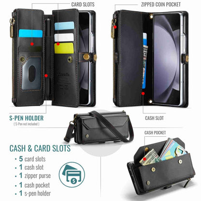 For Samsung Galaxy Z Fold5 CaseMe C36 Card Slots Zipper Wallet RFID Anti-theft Leather Phone Case(Black) by CaseMe
