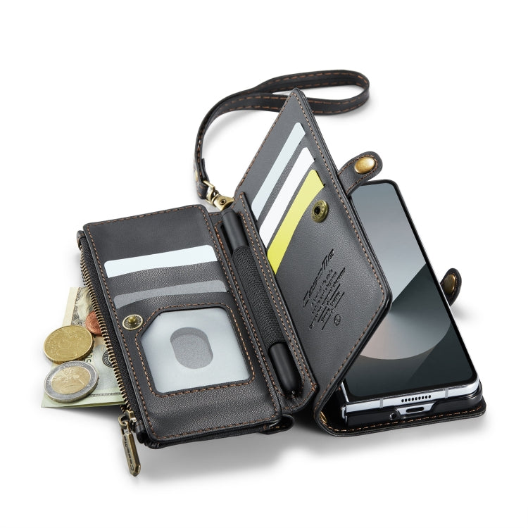 For Samsung Galaxy Z Fold6 5G CaseMe C36 Card Slots Zipper Wallet RFID Anti-theft Leather Phone Case(Black) by CaseMe
