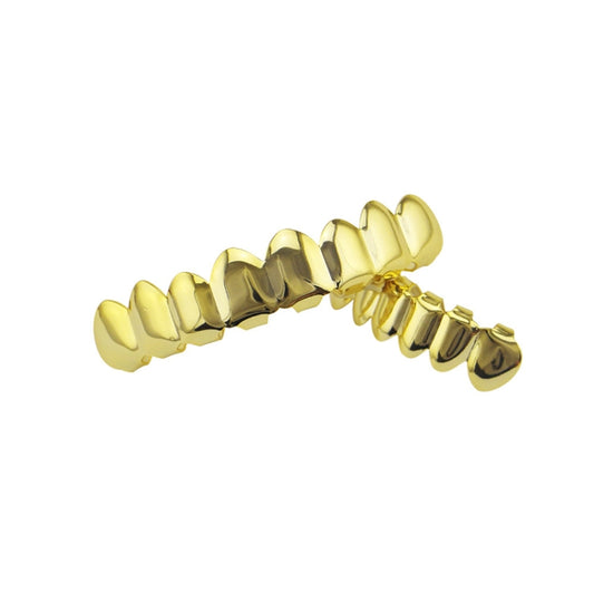 Hip Hop Accessories Gold Tooth Set Real Gold Plating Smooth Upper Eight Lower Six Denture Set(Gold) by bashfashion