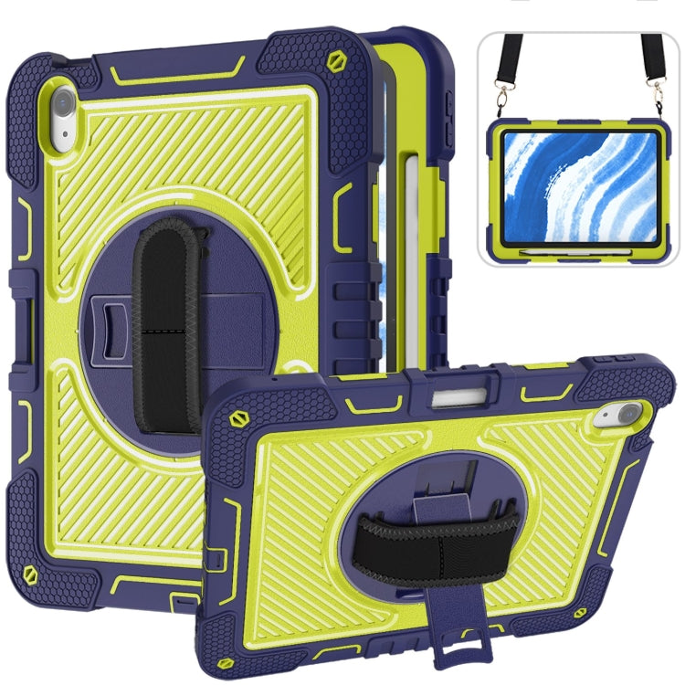 For iPad Air 11 2025 / 2024 360 Degree Rotation PC Contrast Silicone Tablet Case(Navy Blue + Yellow Green) by bashfashion