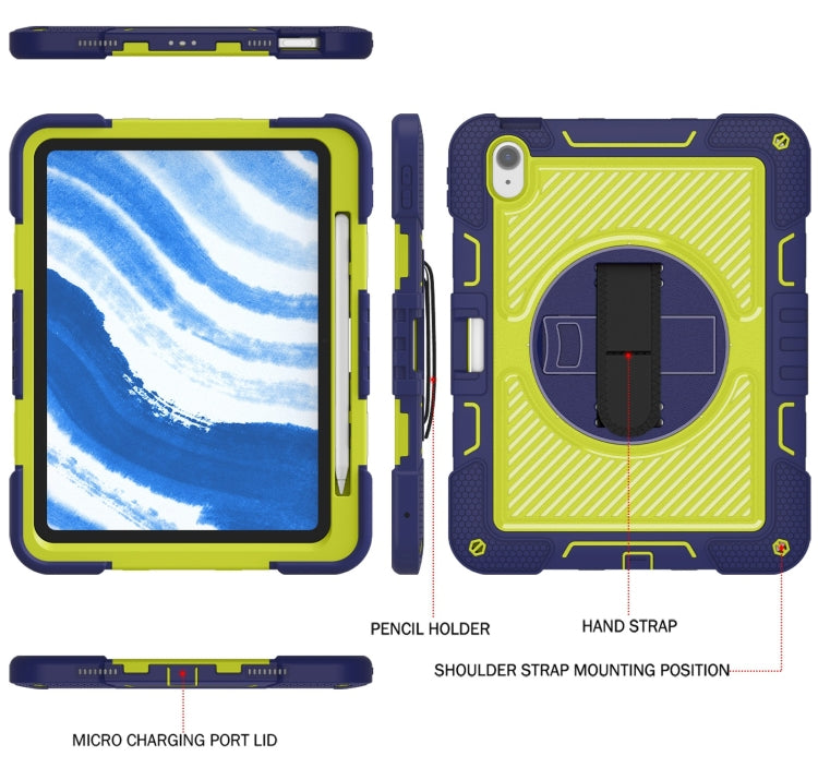 For iPad Air 11 2025 / 2024 360 Degree Rotation PC Contrast Silicone Tablet Case(Navy Blue + Yellow Green) by bashfashion