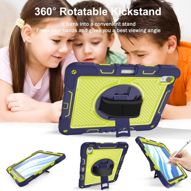For iPad Air 11 2025 / 2024 360 Degree Rotation PC Contrast Silicone Tablet Case(Navy Blue + Yellow Green) by bashfashion