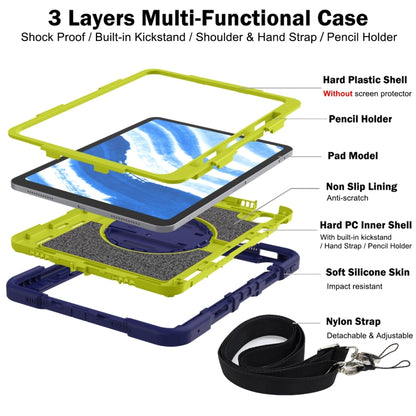 For iPad Air 11 2025 / 2024 360 Degree Rotation PC Contrast Silicone Tablet Case(Navy Blue + Yellow Green) by bashfashion