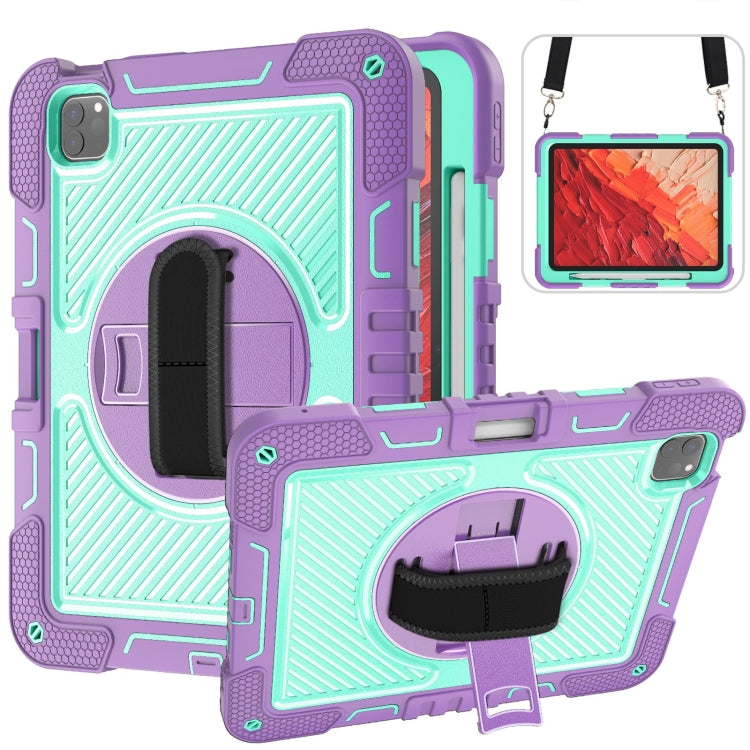 For iPad Pro 11 2025 / 2024 360 Degree Rotation PC Contrast Silicone Tablet Case(Purple + Mint Green) by bashfashion
