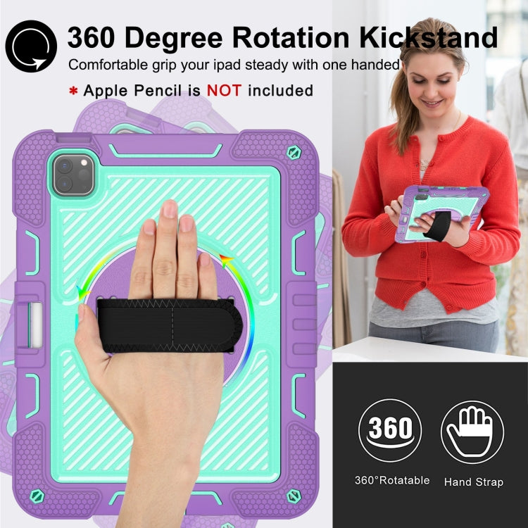 For iPad Pro 11 2025 / 2024 360 Degree Rotation PC Contrast Silicone Tablet Case(Purple + Mint Green) by bashfashion