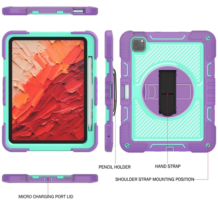 For iPad Pro 11 2025 / 2024 360 Degree Rotation PC Contrast Silicone Tablet Case(Purple + Mint Green) by bashfashion