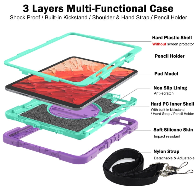 For iPad Pro 11 2025 / 2024 360 Degree Rotation PC Contrast Silicone Tablet Case(Purple + Mint Green) by bashfashion