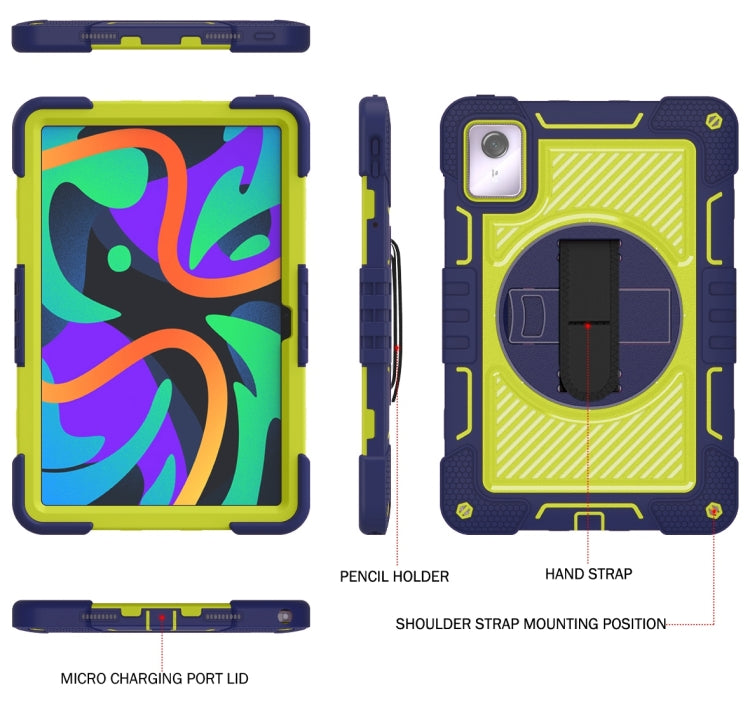 For Lenovo Tab M11 / Xiaoxin Pad 11 2024 360 Degree Rotation PC Contrast Silicone Tablet Case(Navy Blue + Yellow Green) by bashfashion