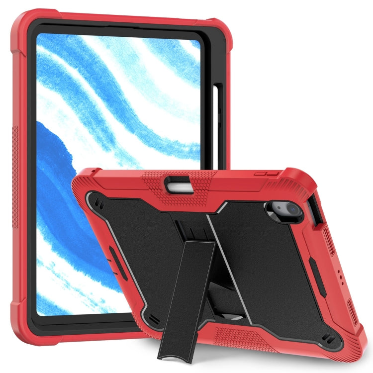 For iPad Air 11 2025 / 2024 Shockproof Silicone Hybrid PC Tablet Case with Holder(Black + Red) by bashfashion