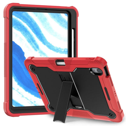 For iPad Air 11 2025 / 2024 Shockproof Silicone Hybrid PC Tablet Case with Holder(Black + Red) by bashfashion