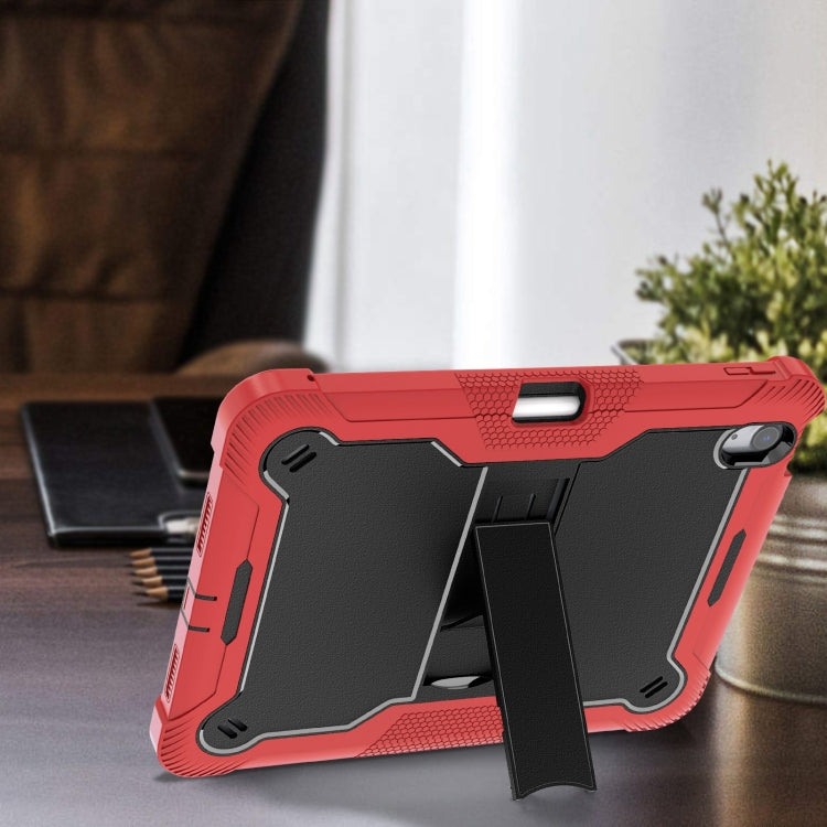 For iPad Air 11 2025 / 2024 Shockproof Silicone Hybrid PC Tablet Case with Holder(Black + Red) by bashfashion