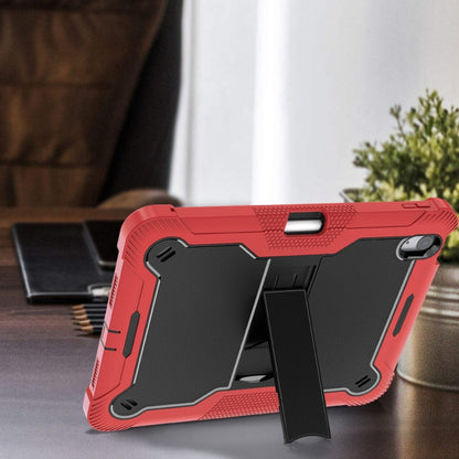 For iPad Air 11 2025 / 2024 Shockproof Silicone Hybrid PC Tablet Case with Holder(Black + Red) by bashfashion