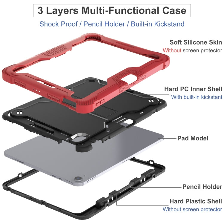 For iPad Air 11 2025 / 2024 Shockproof Silicone Hybrid PC Tablet Case with Holder(Black + Red) by bashfashion