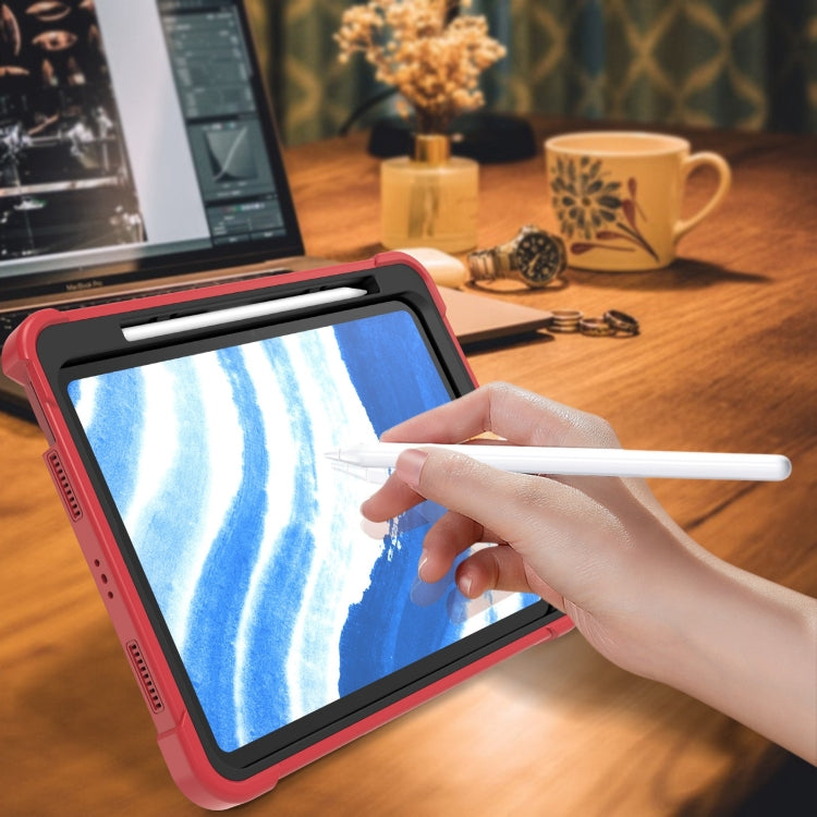For iPad Air 11 2025 / 2024 Shockproof Silicone Hybrid PC Tablet Case with Holder(Black + Red) by bashfashion
