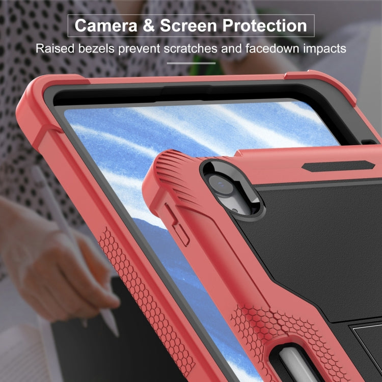 For iPad Air 11 2025 / 2024 Shockproof Silicone Hybrid PC Tablet Case with Holder(Black + Red) by bashfashion