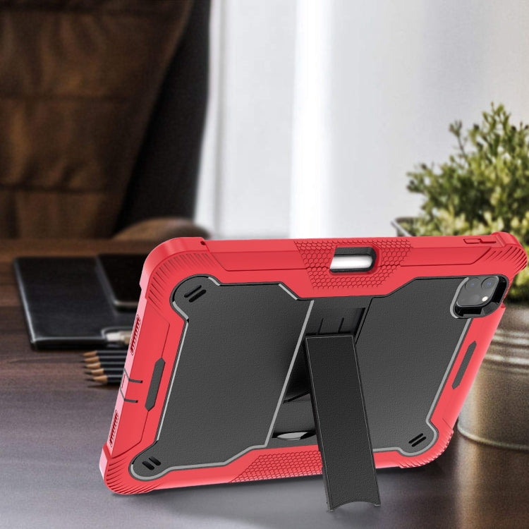 For iPad Pro 11 2025 / 2024 Shockproof Silicone Hybrid PC Tablet Case with Holder(Black + Red) by bashfashion