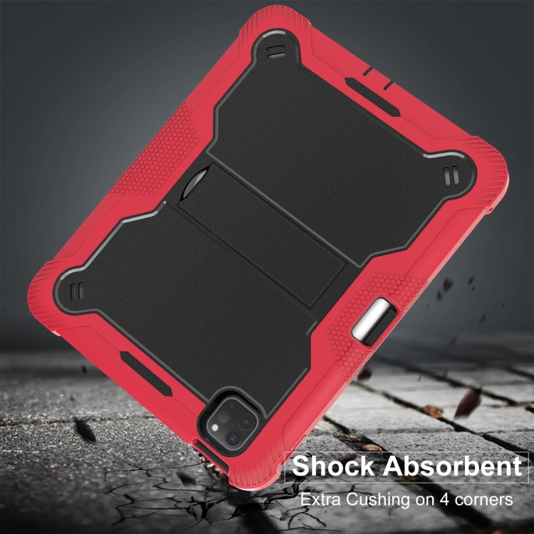 For iPad Pro 11 2025 / 2024 Shockproof Silicone Hybrid PC Tablet Case with Holder(Black + Red) by bashfashion