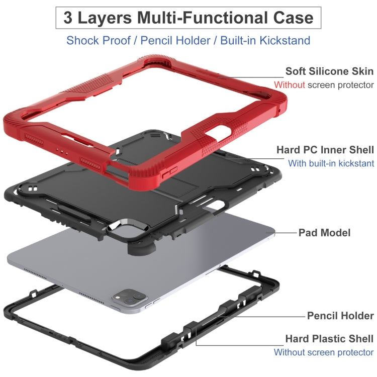 For iPad Pro 11 2025 / 2024 Shockproof Silicone Hybrid PC Tablet Case with Holder(Black + Red) by bashfashion