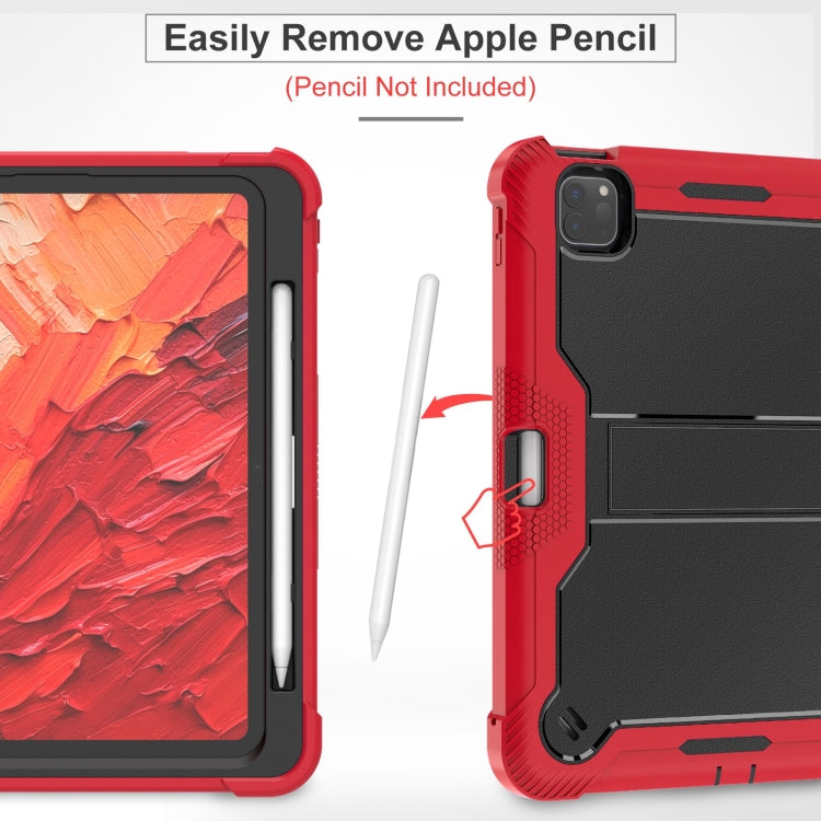 For iPad Pro 11 2025 / 2024 Shockproof Silicone Hybrid PC Tablet Case with Holder(Black + Red) by bashfashion