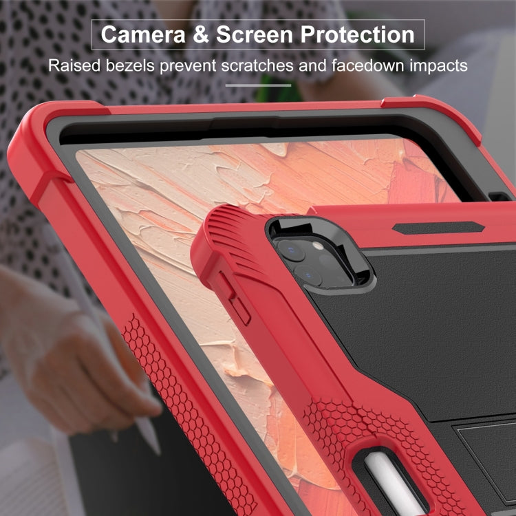 For iPad Pro 11 2025 / 2024 Shockproof Silicone Hybrid PC Tablet Case with Holder(Black + Red) by bashfashion