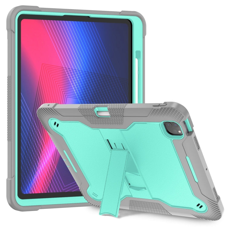 For iPad Pro 13 2025 / 2024 Shockproof Silicone Hybrid PC Tablet Case with Holder(Mint Green + Grey) by bashfashion
