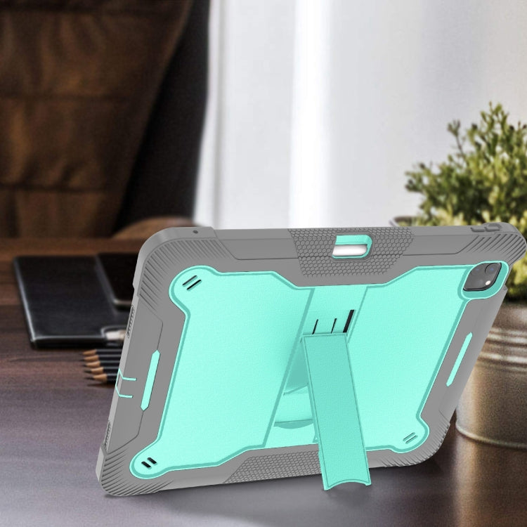 For iPad Pro 13 2025 / 2024 Shockproof Silicone Hybrid PC Tablet Case with Holder(Mint Green + Grey) by bashfashion