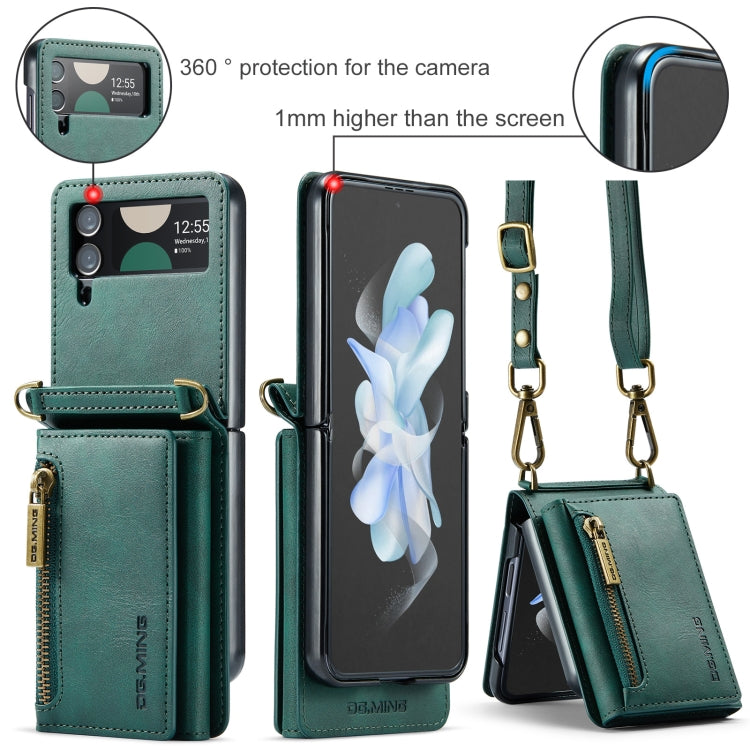 For Samsung Galaxy Z Flip3 5G DG.MING M5 Series Zip RFID Multi Card Detachable Leather Phone Case with Long Lanyard(Green) by DG.MING