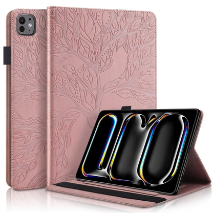 For iPad Pro 11 2025 / 2024 Tree Life Series Embossed Smart Leather Tablet Case(Rose Gold) by bashfashion