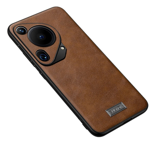 For Huawei Pura 70 Ultra SULADA Shockproof TPU Hybrid Handmade Leather Phone Case(Brown) by SULADA