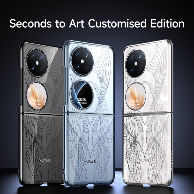 For Huawei P50 Pocket SULADA Electroplated Laser Engraving Texture PC Phone Case(Blue) by SULADA