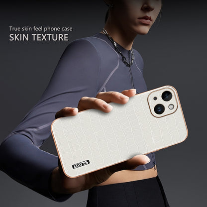 For iPhone 14 AZNS Electroplated Frame Crocodile Texture Full Coverage Phone Case(White) by AZNS