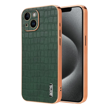 For iPhone 14 Plus AZNS Electroplated Frame Crocodile Texture Full Coverage Phone Case(Green) by AZNS
