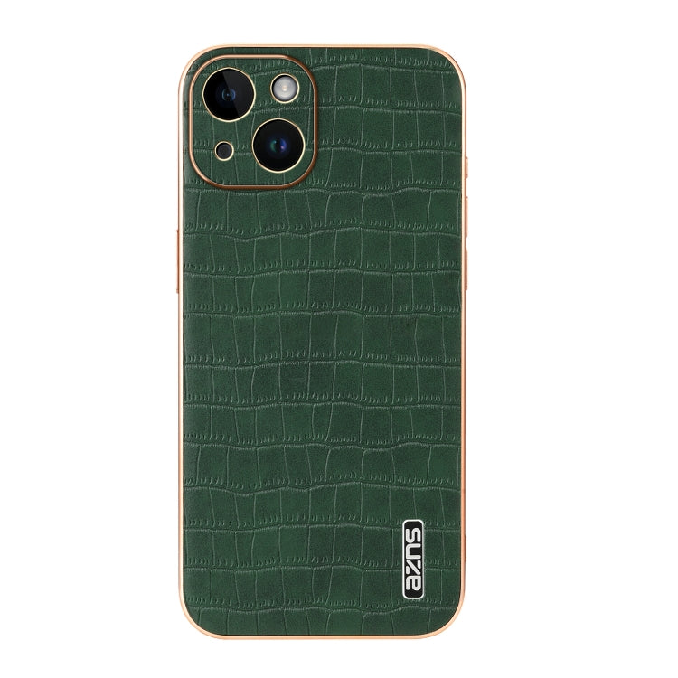 For iPhone 14 Plus AZNS Electroplated Frame Crocodile Texture Full Coverage Phone Case(Green) by AZNS