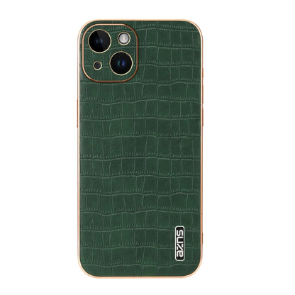 For iPhone 14 Plus AZNS Electroplated Frame Crocodile Texture Full Coverage Phone Case(Green) by AZNS
