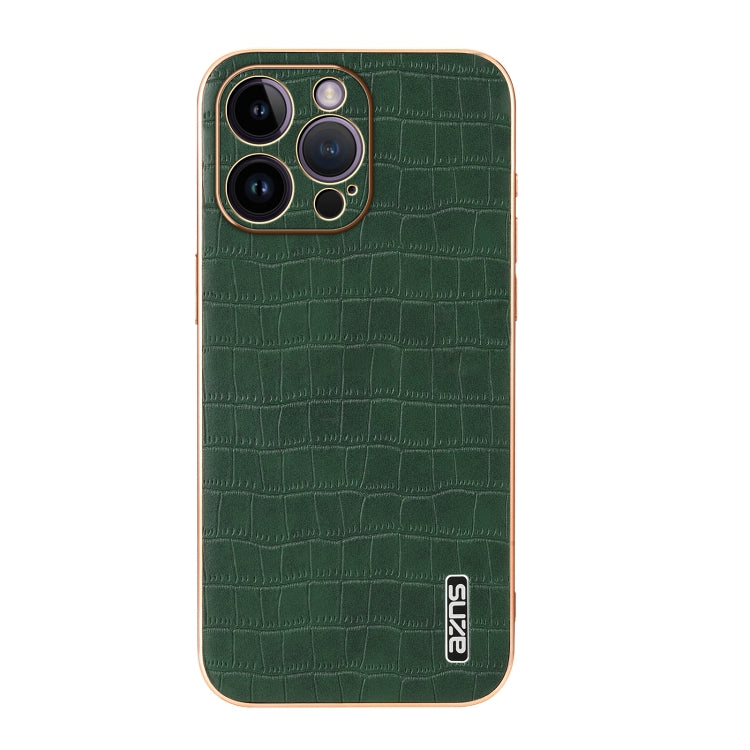 For iPhone 14 Pro AZNS Electroplated Frame Crocodile Texture Full Coverage Phone Case(Green) by AZNS