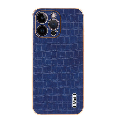For iPhone 14 Pro Max AZNS Electroplated Frame Crocodile Texture Full Coverage Phone Case(Blue) by AZNS