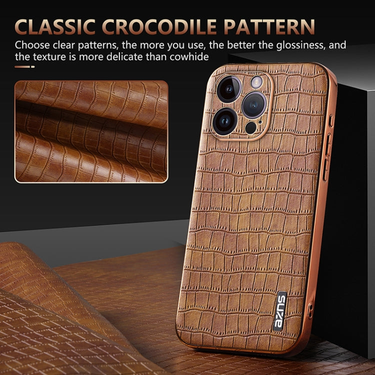 For iPhone 14 Pro Max AZNS Electroplated Frame Crocodile Texture Full Coverage Phone Case(Blue) by AZNS