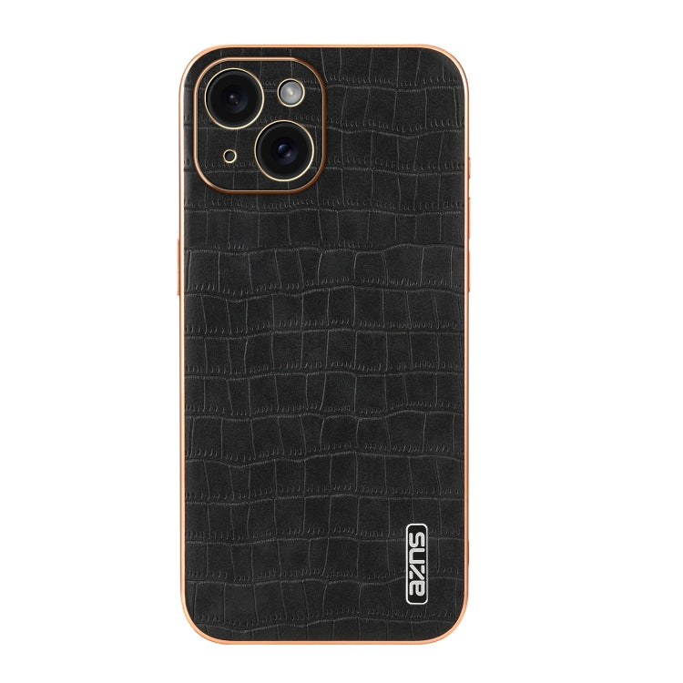 For iPhone 15 AZNS Electroplated Frame Crocodile Texture Full Coverage Phone Case(Black) by AZNS