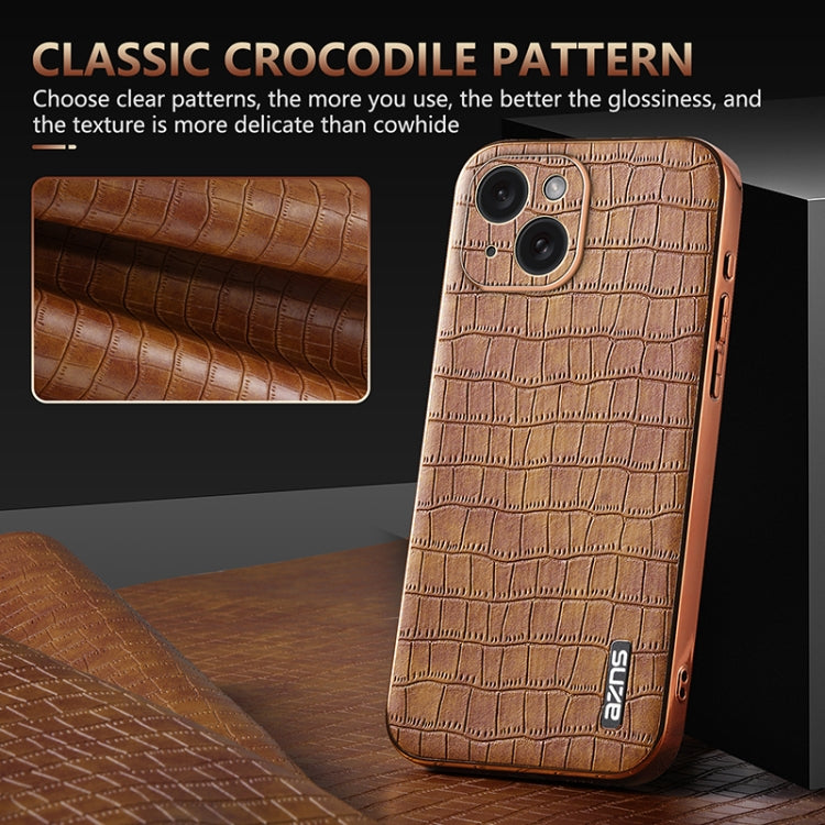 For iPhone 15 AZNS Electroplated Frame Crocodile Texture Full Coverage Phone Case(Brown) by AZNS