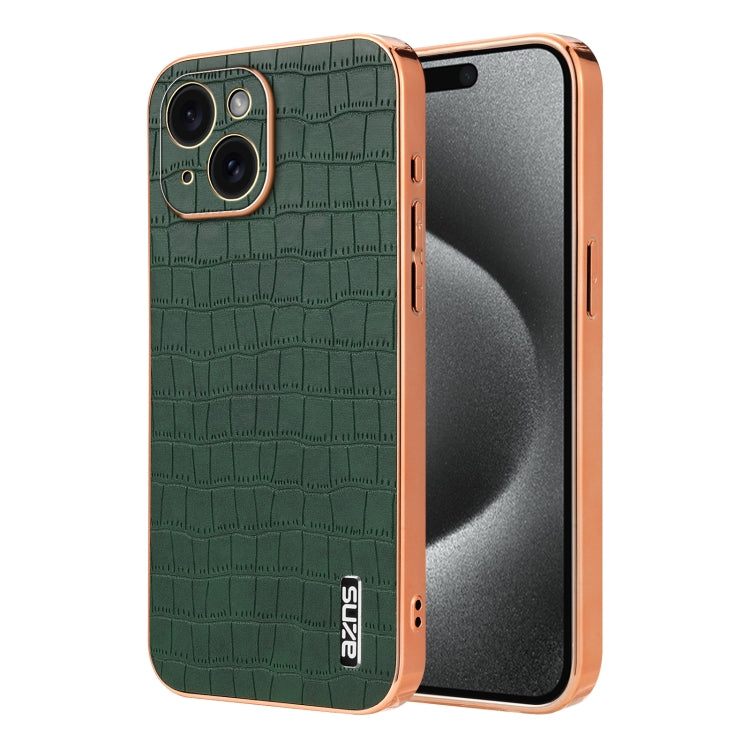 For iPhone 15 AZNS Electroplated Frame Crocodile Texture Full Coverage Phone Case(Green) by AZNS