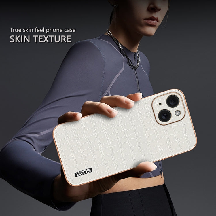For iPhone 15 AZNS Electroplated Frame Crocodile Texture Full Coverage Phone Case(White) by AZNS