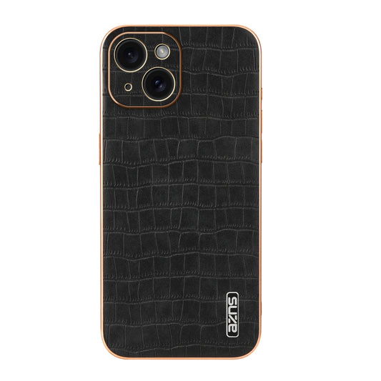 For iPhone 15 Plus AZNS Electroplated Frame Crocodile Texture Full Coverage Phone Case(Black) by AZNS