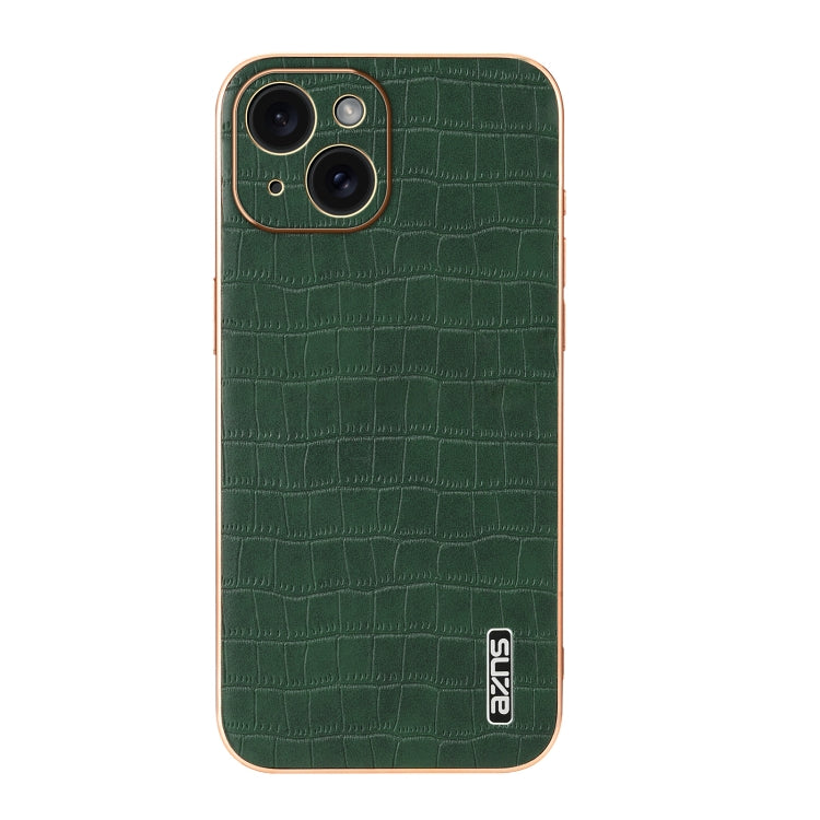 For iPhone 15 Plus AZNS Electroplated Frame Crocodile Texture Full Coverage Phone Case(Green) by AZNS